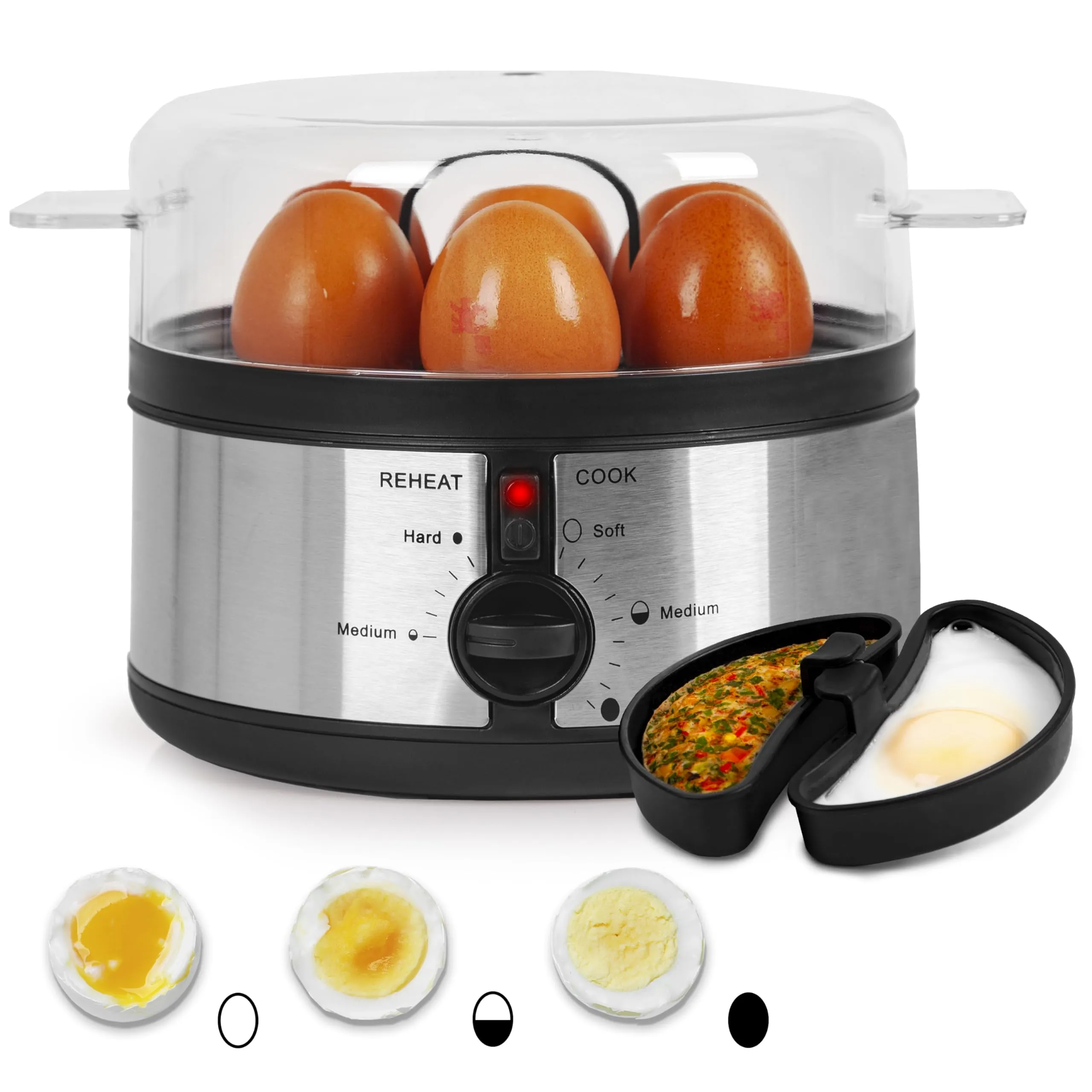 Duronic Electric Egg Boiler EB35 BK Steamer for Eggs, 7 Egg Cooker for Soft, Medium, Hard Boiled Eggs, Electric Egg Poacher Machine With Alarm Timer