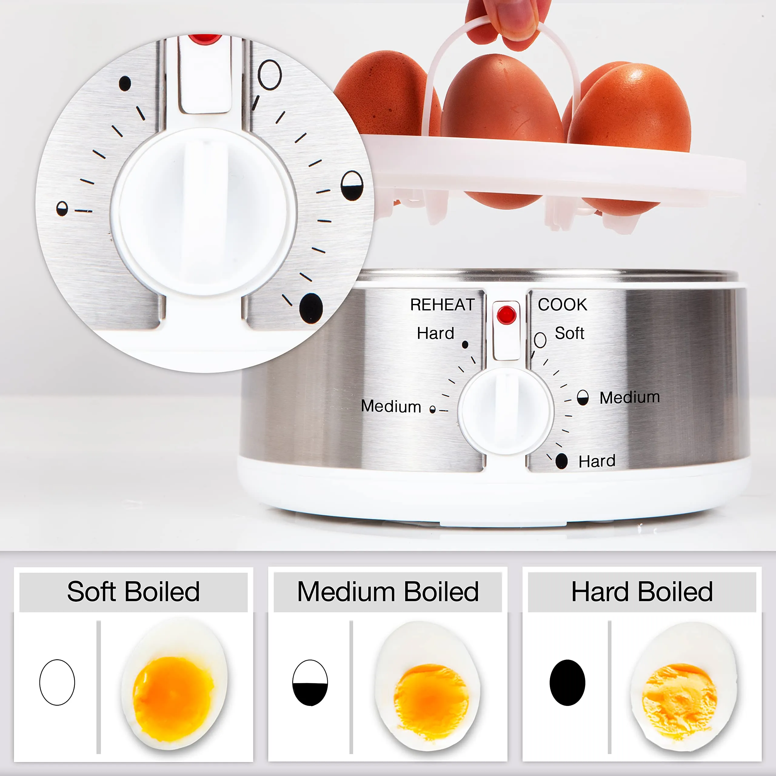 Duronic Electric Egg Boiler EB35 WE Steamer for Eggs, 7 Egg Cooker for Soft, Medium, Hard Boiled Eggs, Electric Egg Poacher Machine with Alarm Timer