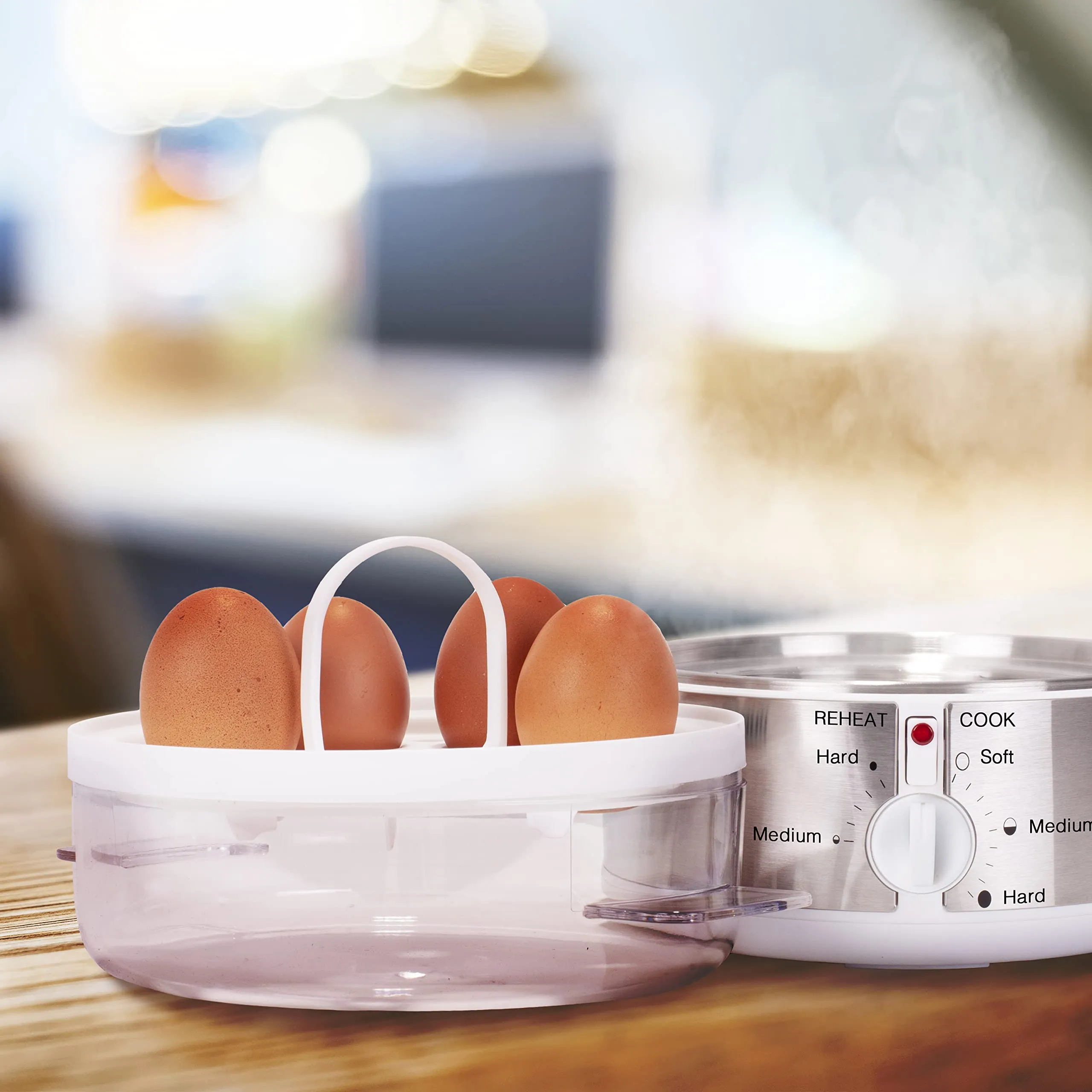 Duronic Electric Egg Boiler EB35 WE Steamer for Eggs, 7 Egg Cooker for Soft, Medium, Hard Boiled Eggs, Electric Egg Poacher Machine with Alarm Timer