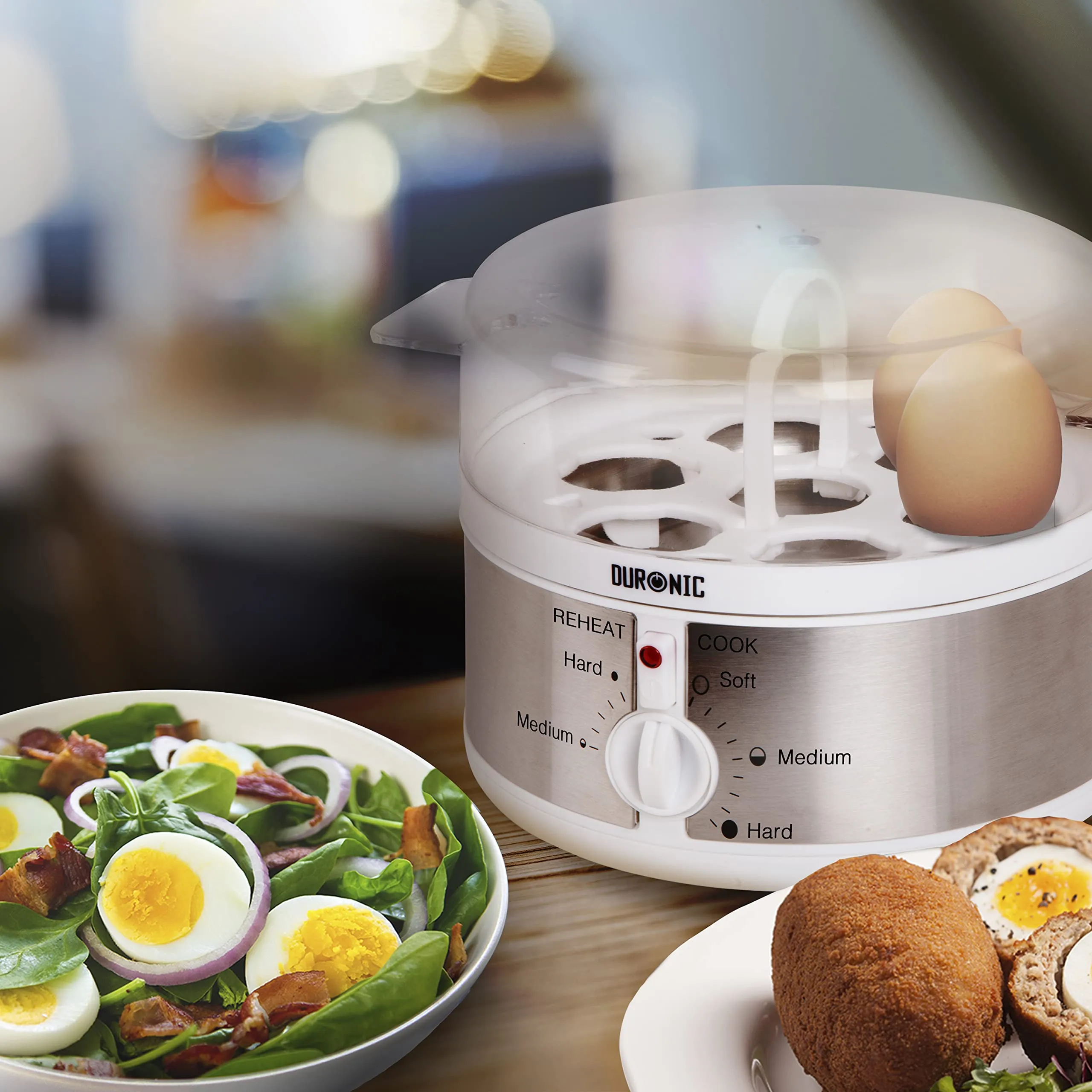 Duronic Electric Egg Boiler EB35 WE Steamer for Eggs, 7 Egg Cooker for Soft, Medium, Hard Boiled Eggs, Electric Egg Poacher Machine with Alarm Timer