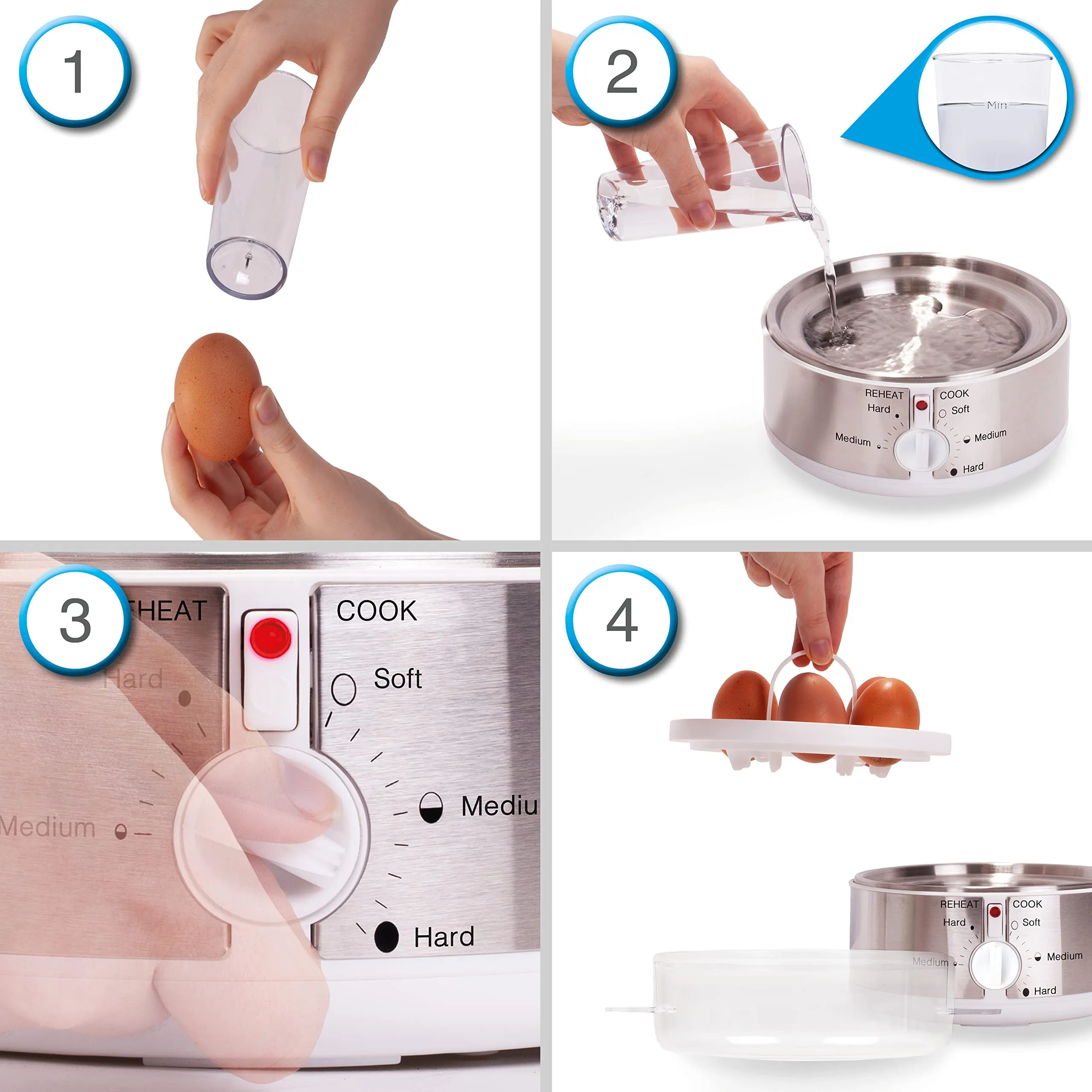 Duronic Electric Egg Boiler EB35 WE Steamer for Eggs, 7 Egg Cooker for Soft, Medium, Hard Boiled Eggs, Electric Egg Poacher Machine with Alarm Timer