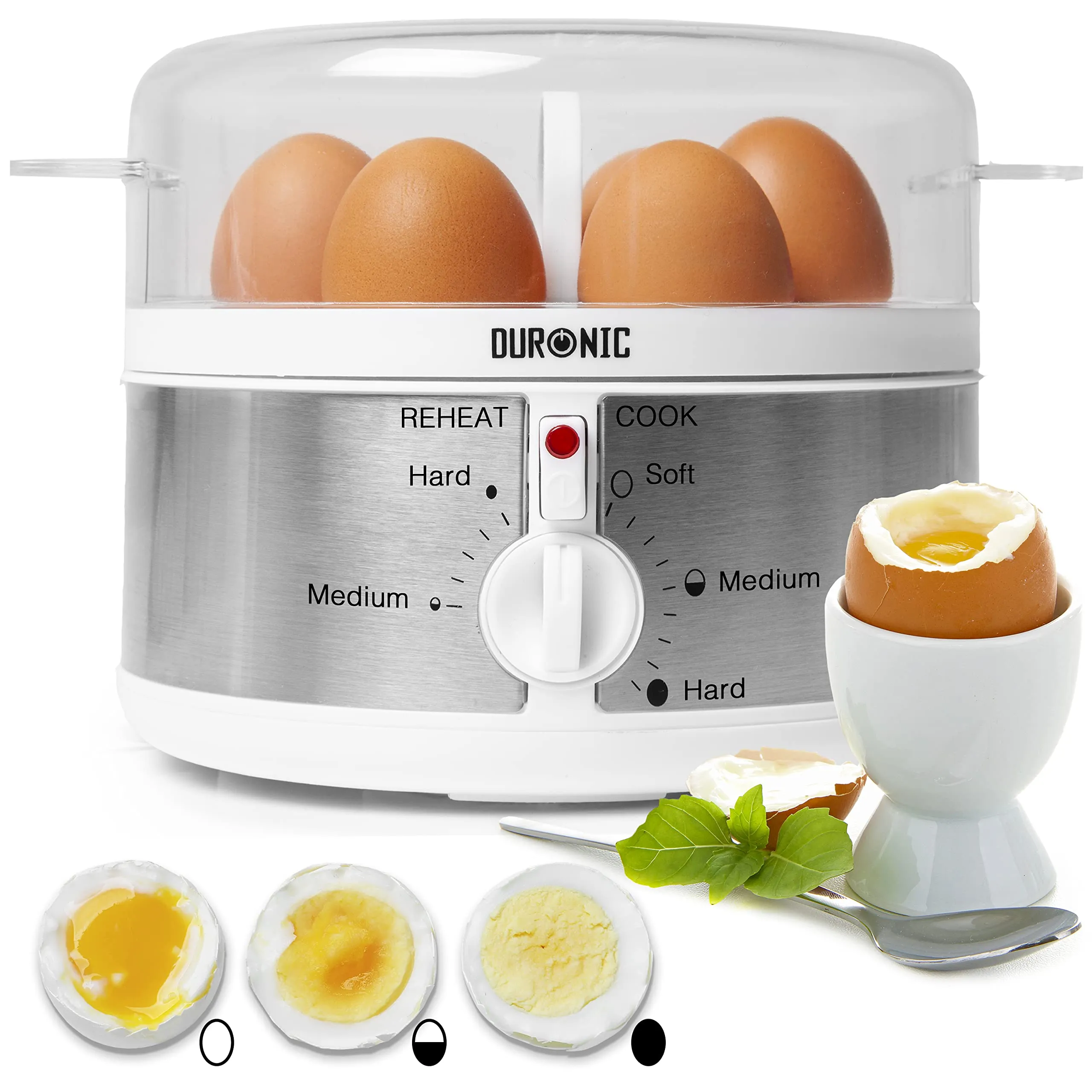 Duronic Electric Egg Boiler EB35 WE Steamer for Eggs, 7 Egg Cooker for Soft, Medium, Hard Boiled Eggs, Electric Egg Poacher Machine with Alarm Timer