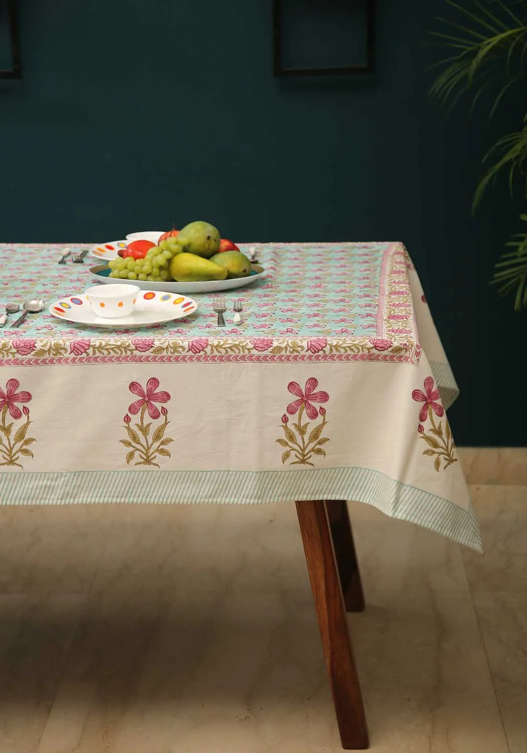 Fancy Vine Hand Block Print Cotton Table Cover