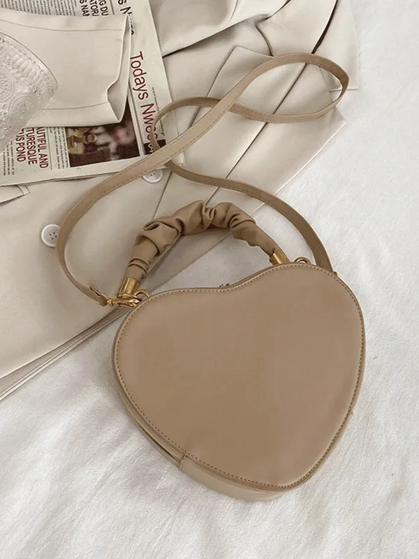 Faux Leather Zipper Heart Shape Bag