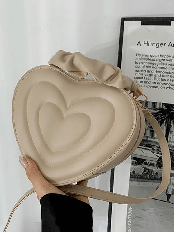 Faux Leather Zipper Heart Shape Bag