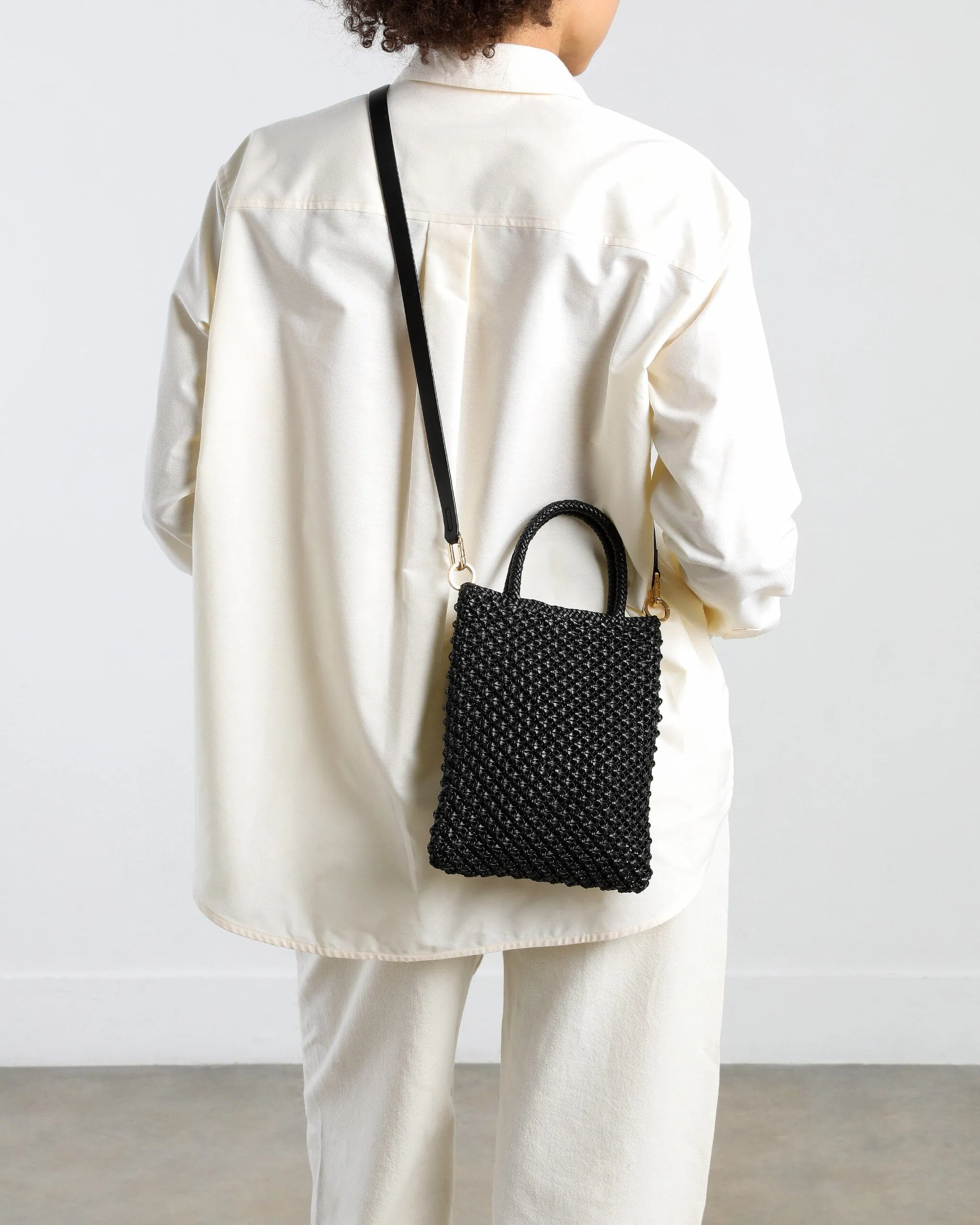 Gio Small Tote, Black Weave