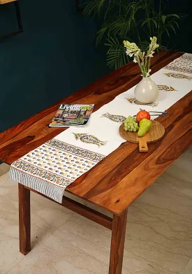 Hand Block Print Olive Grace Table Runner and Placemat & Napkin Set