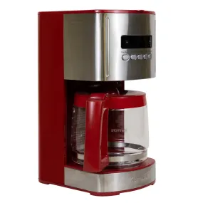 Kenmore Aroma Control 12-Cup Programmable Coffee Maker, Red and Stainless Steel Drip Coffee Machine, Glass Carafe, Reusable Filter, Timer, Digital Display Charcoal Water Filter, Regular or Bold