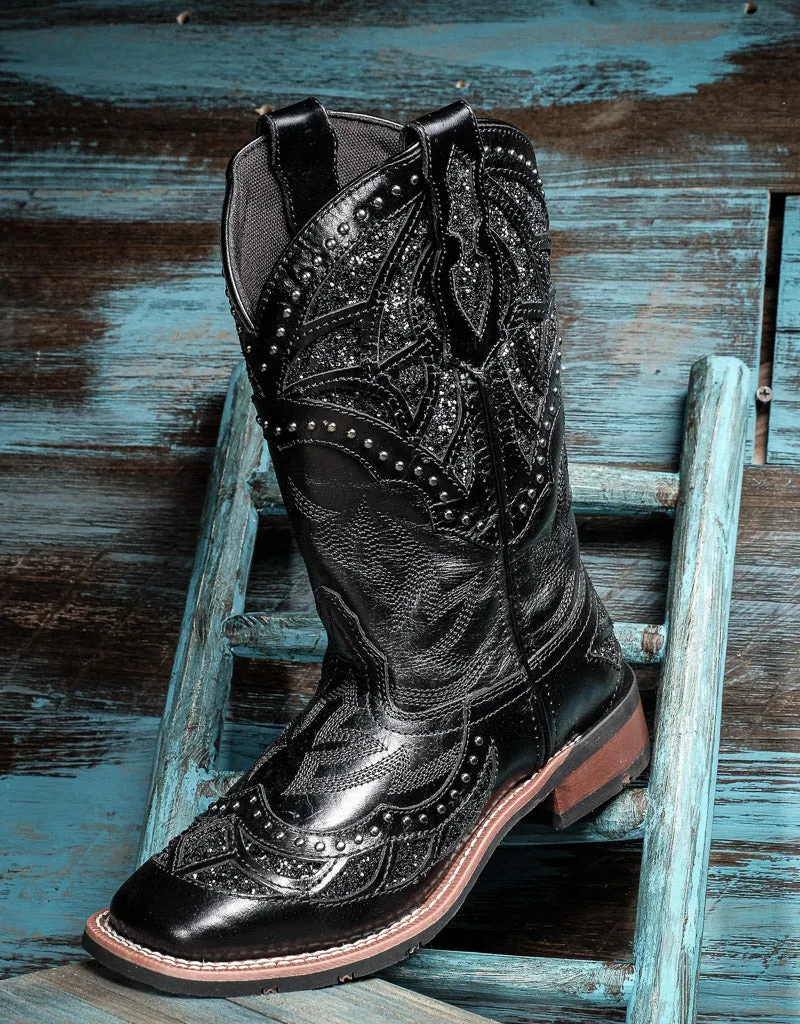 Ladies Eternity Black Glitter Square Toe Western Boots 5970