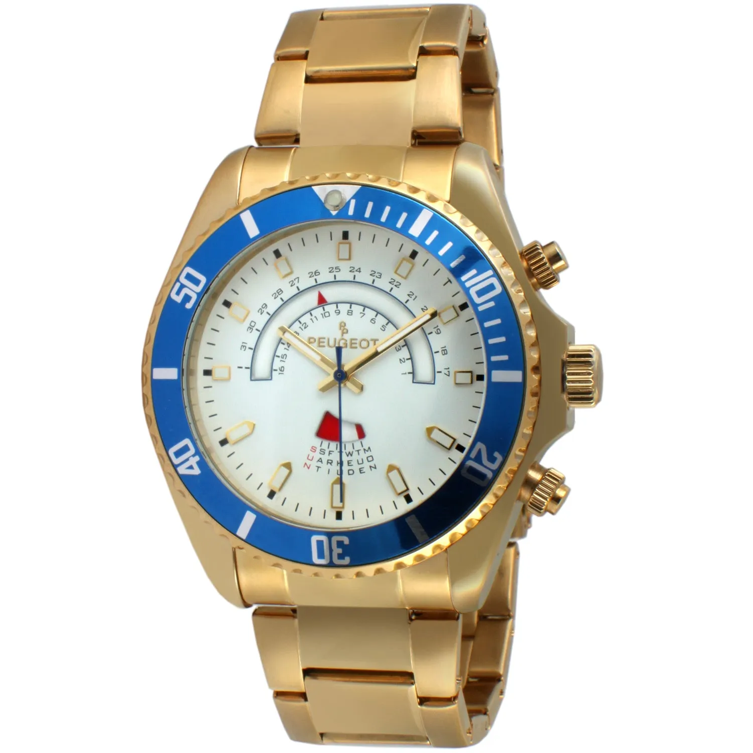 Men's 46mm Gold Circular Day Date Stainless Steel Bracelet Watch