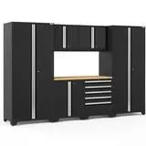 NEWAGE | Pro Series 7 Piece Cabinet Set with Base, Wall, Tool Drawer Cabinet, Lockers and 56 in. Worktop