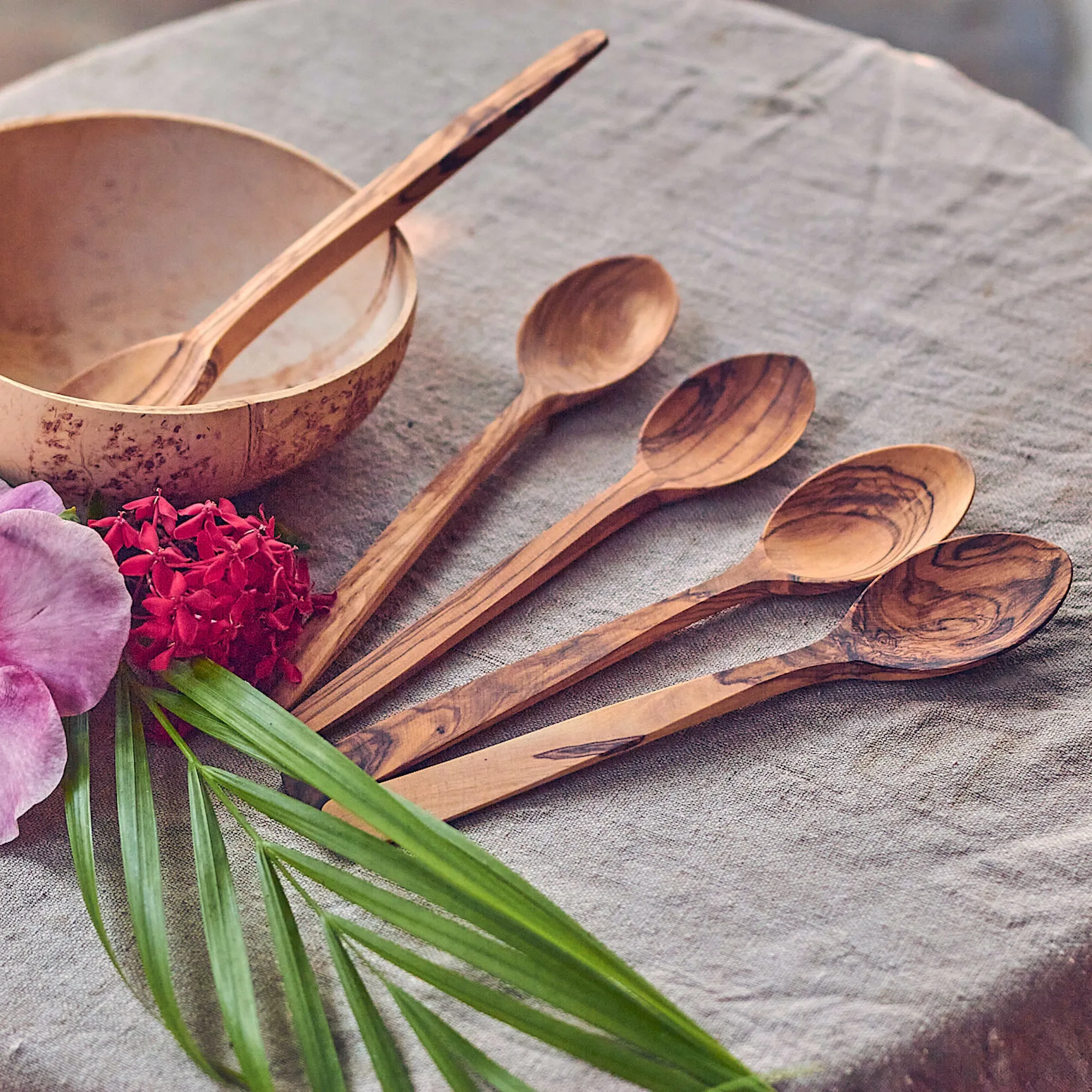 Olive Wood Carved Spoons ⋙ SET of 5