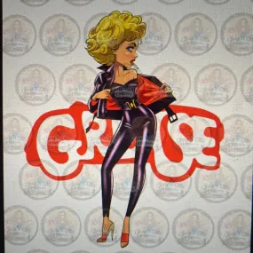 Olivia newton with GREASE background