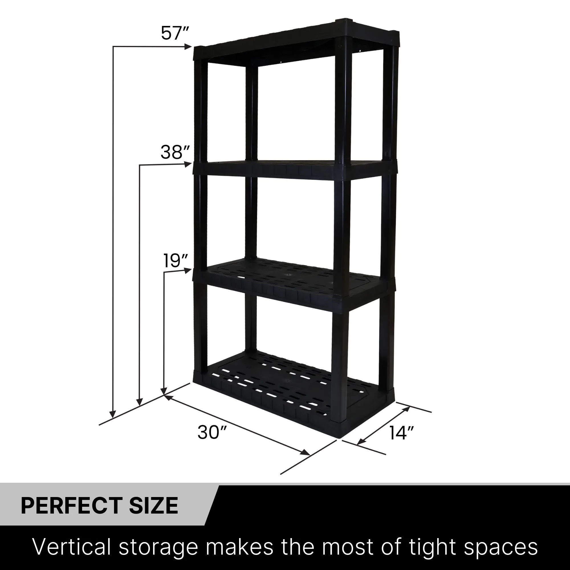 Oskar 4-Tier Storage Shelf, Holds 400 lbs (180 kg), W30 x D14 x H56, Multipurpose Organizer for Garage, Basement, Utility Shed, Workshop, Tool-Free Assembly, Made in North America, Black