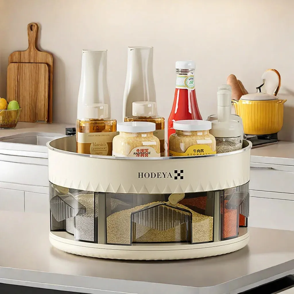 SINOTAO  -  360 degree rotation condiment box double shelf for condiment storage box on kitchen counter multi-compartment condiment box