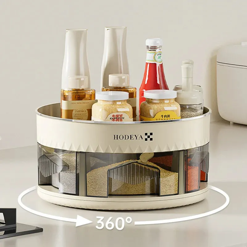 SINOTAO  -  360 degree rotation condiment box double shelf for condiment storage box on kitchen counter multi-compartment condiment box