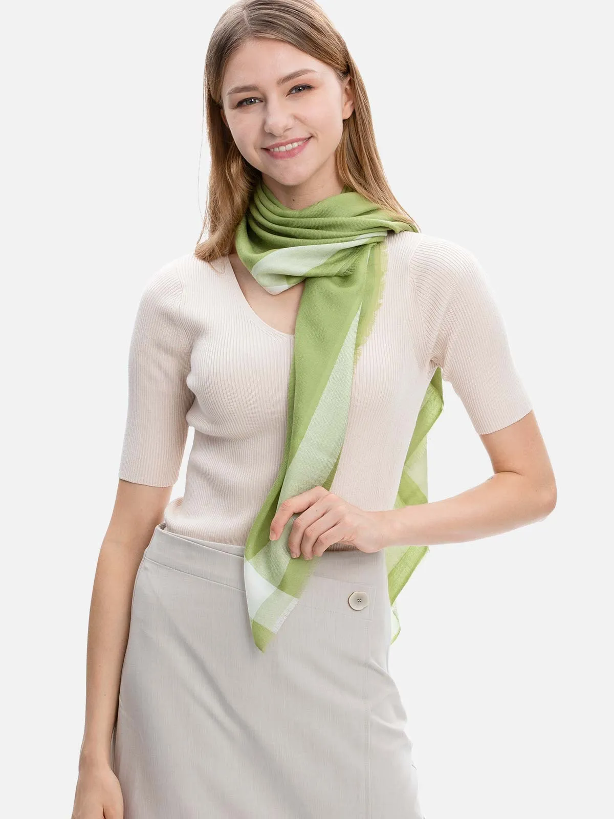 Square - Featherlight Olive Cashmere Scarf