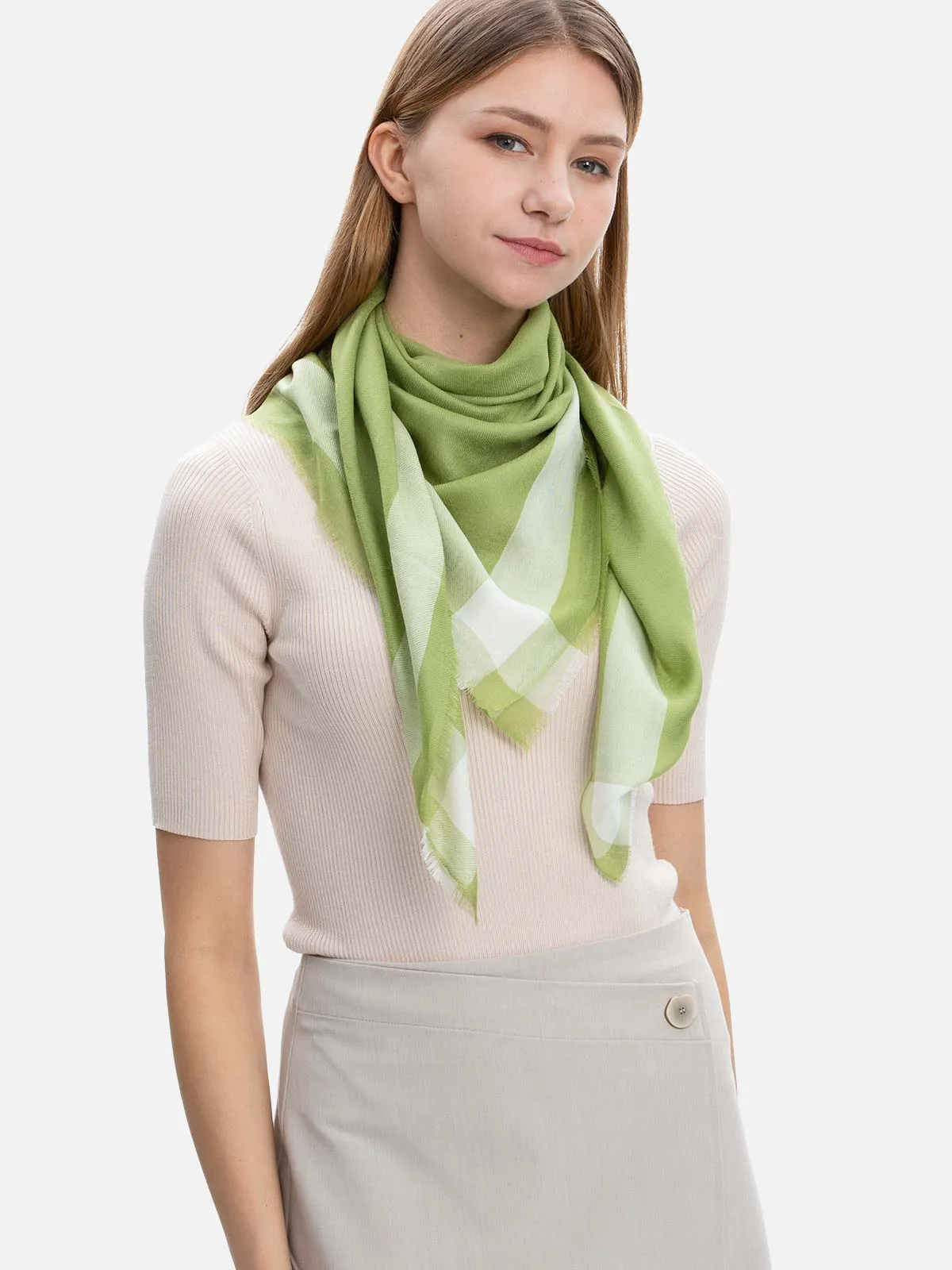 Square - Featherlight Olive Cashmere Scarf